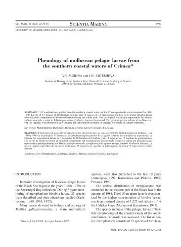 Phenology of molluscan pelagic larvae from the southern coastal ...