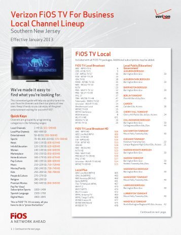 Verizon FiOS TV For Business Local Channel Lineup