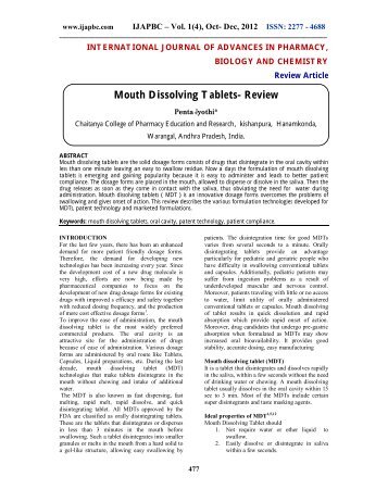 Mouth Dissolving Tablets- Review - ijapbc