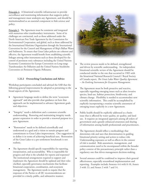 Principles for Review of the Great Lakes Water Quality Agreement