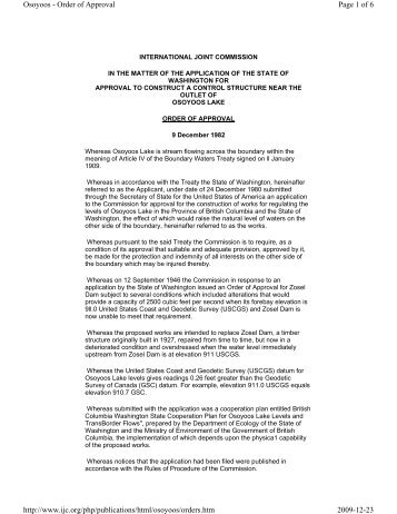 Page 1 of 6 Osoyoos - Order of Approval 2009-12-23 http://www.ijc ...