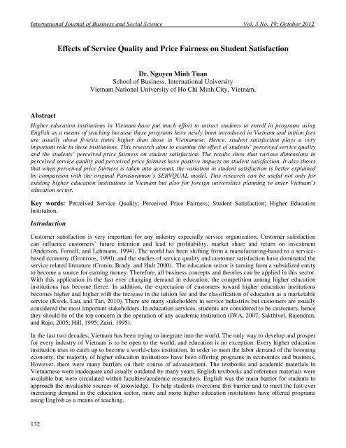 Effects of Service Quality and Price Fairness on Student Satisfaction