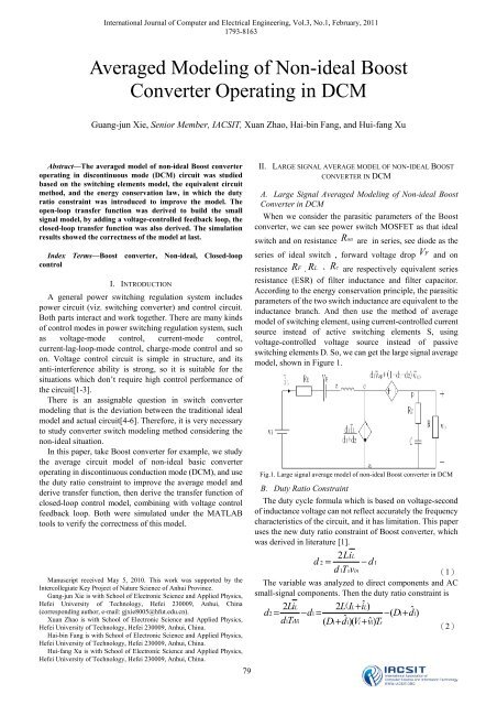 Averaged Modeling of Non-ideal Boost Converter Operating ... - ijcee
