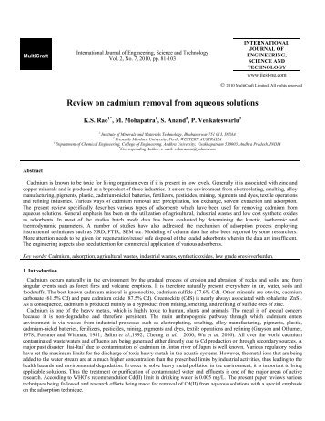 Review on cadmium removal from aqueous solutions
