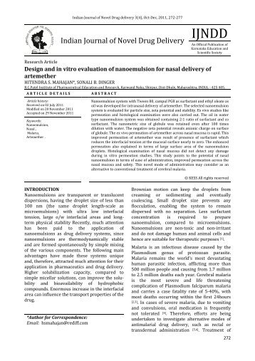 Design and in vitro evaluation of nanoemulsion for nasal delivery of ...