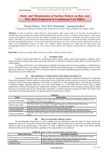 Study and Minimization of Surface Defects on Bars and Wire ... - ijmer