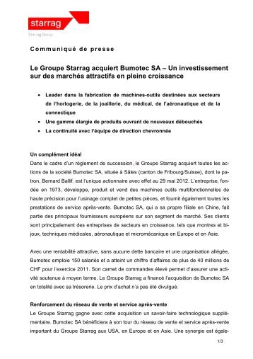 Le Groupe Starrag acquiert Bumotec SA – Un investissement sur ...