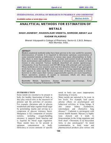 ANALYTICAL METHODS FOR ESTIMATION OF METALS - ijrpc