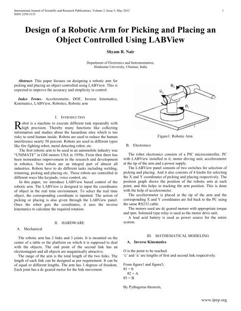 Design of a Robotic Arm for Picking and Placing an Object ... - Ijsrp.org