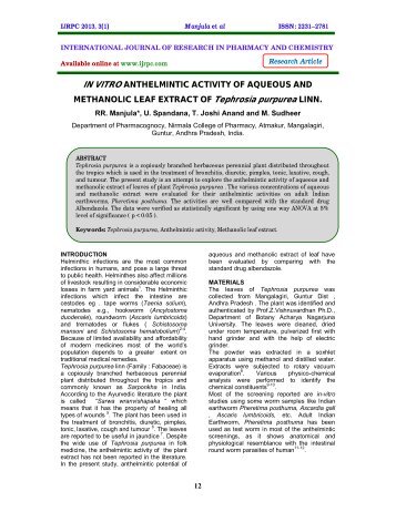 IN VITRO ANTHELMINTIC ACTIVITY OF AQUEOUS AND ... - ijrpc