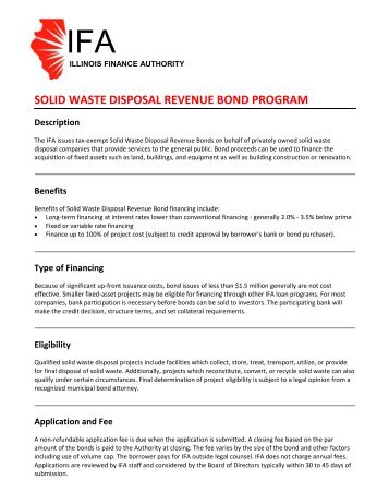 solid waste disposal revenue bond program - Illinois Finance Authority