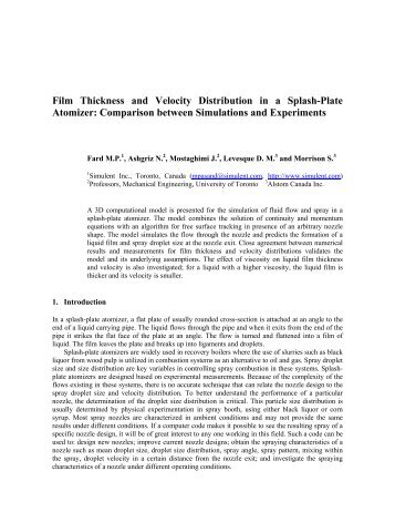 Film Thickness and Velocity Distribution in a Splash-Plate Atomizer ...