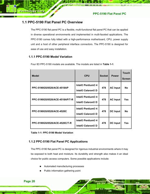 PPC-5190 User Manual - iEi