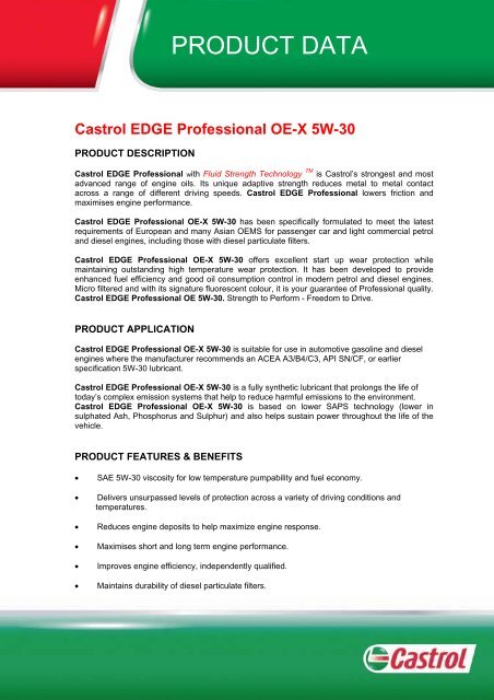Castrol EDGE Professional OE-X 5W-30 - Industrial Lubricants ...