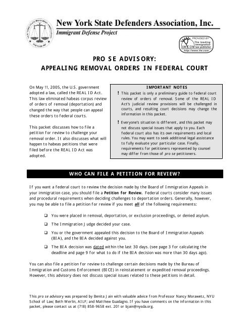 New Federal Court Decision Should Be >> Pro Se Advisory Appealing Removal Orders In Federal Ilw Com New Federal Court Decision Should Be >> Pro Se Advisory Appealing Removal Orders In Federal Ilw Com