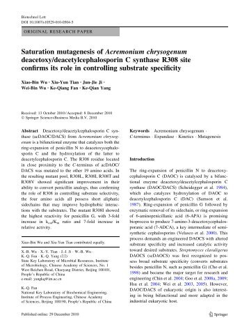 Saturation mutagenesis of Acremonium chrysogenum deacetoxy ...