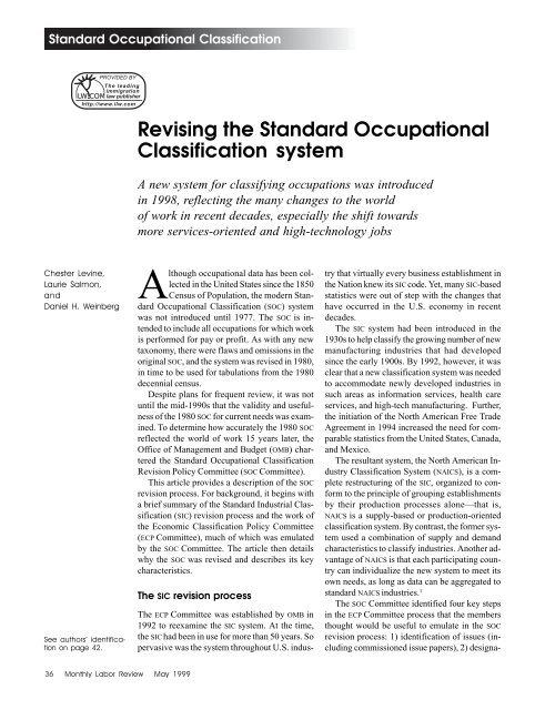 Revising The Standard Occupational Classification System Ilw Com