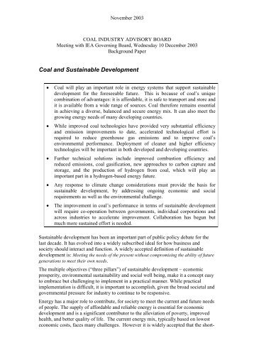 Coal and Sustainable Development - IEA