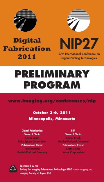 NIP 27 and Digital Fabrication 2011 Conference Preliminary Program