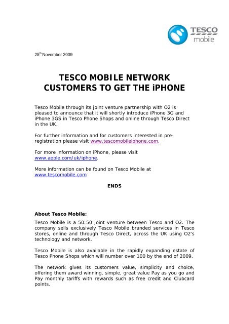 TESCO MOBILE NETWORK CUSTOMERS TO ... - Tesco Phone Shop
