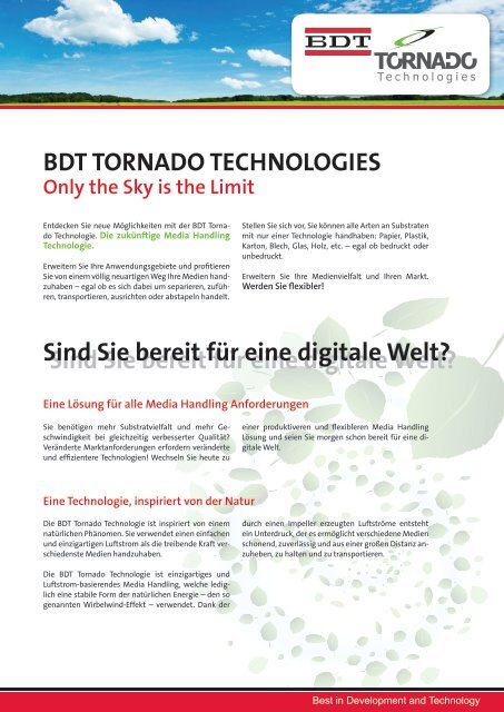 Only the Sky is the Limit BDT TORNADO TECHNOLOGIES