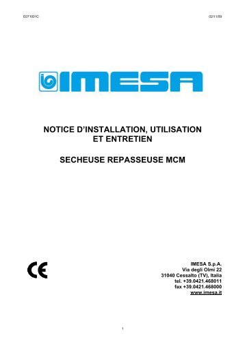 notice d'installation, utilisation et entretien secheuse ... - IMESA SpA