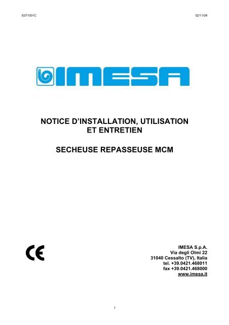 notice d'installation, utilisation et entretien secheuse ... - IMESA SpA