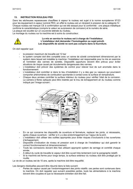 notice d'installation, utilisation et entretien secheuse ... - IMESA SpA