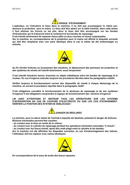 notice d'installation, utilisation et entretien secheuse ... - IMESA SpA