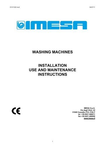 washing machines installation use and maintenance ... - IMESA SpA