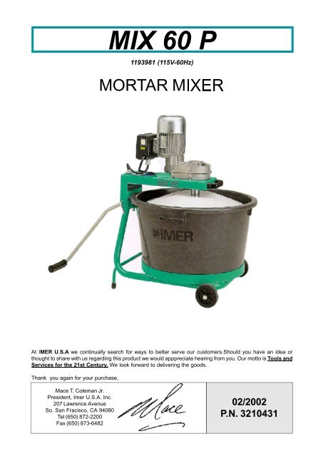 Imer Vertical Shaft Mixer - Mini-Mix 60