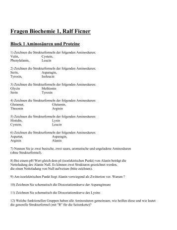 Fragen zur Vorlesung Biochemie