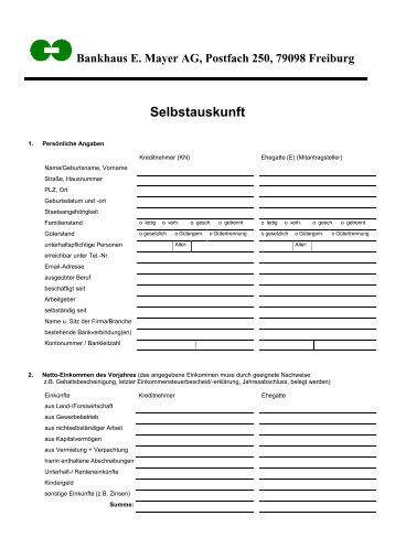 Selbstauskunft - Bankhaus Mayer