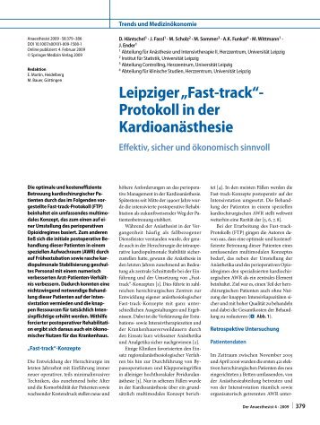 Leipziger âFast-trackâ- Protokoll in der KardioanÃ¤sthesie - Springer