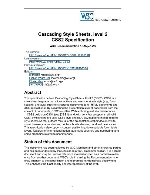 W3C CSS2 Cascading Style Sheets, level 2 - instructional media + ...