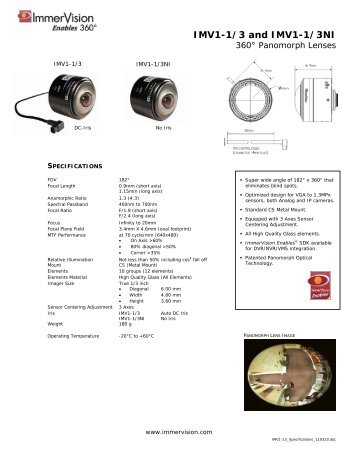 IMV1-1/3 Specifications (PDF) - ImmerVision