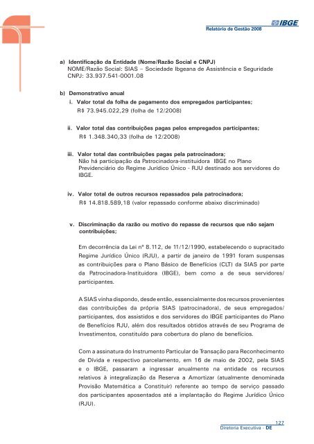 RelatÃ³rio de GestÃ£o 2008 - IBGE