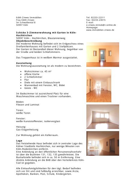 Schicke 3-Zimmerwohnung mit Garten in KÃ¶ln ... - Zirwes Immobilien