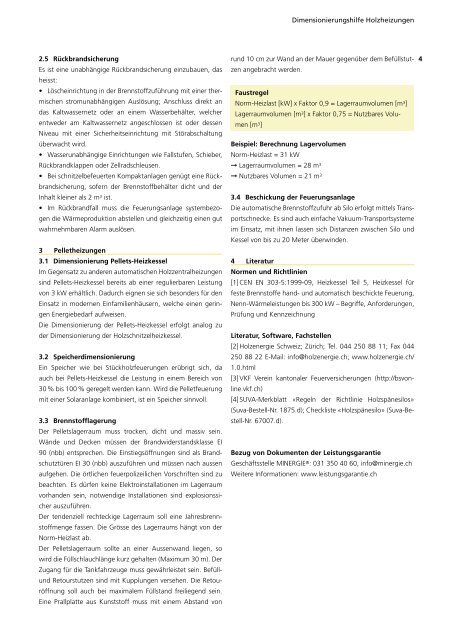 Dimensionierungshilfe Holzheizungen - Holzenergie Schweiz