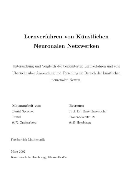 Lernverfahren von KÃ¼nstlichen Neuronalen Netzwerken