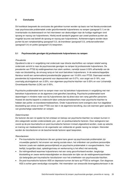 Rapport Psychosociale gevolgen hulpverleners rampen - Impact