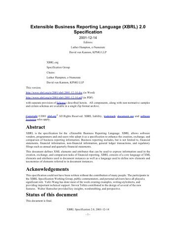 Extensible Business Reporting Language (XBRL) 2.0 Specification