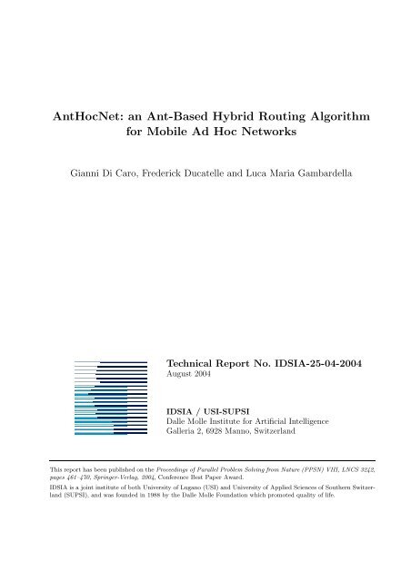 AntHocNet: an Ant-Based Hybrid Routing Algorithm for ... - CiteSeerX