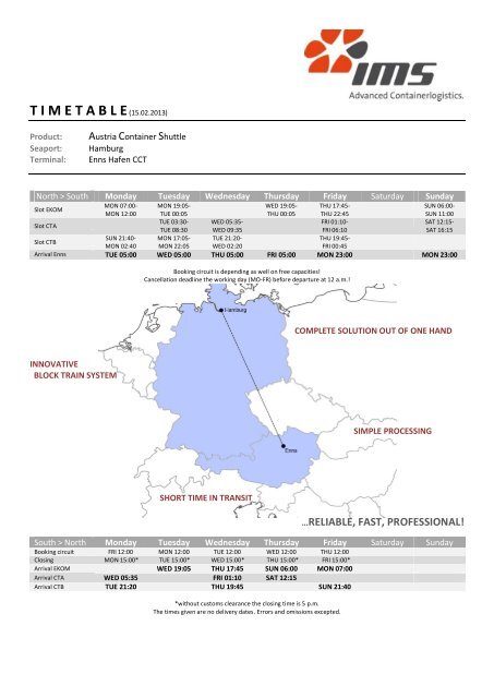 Austria Container Shuttle Timetable Hamburg Enns