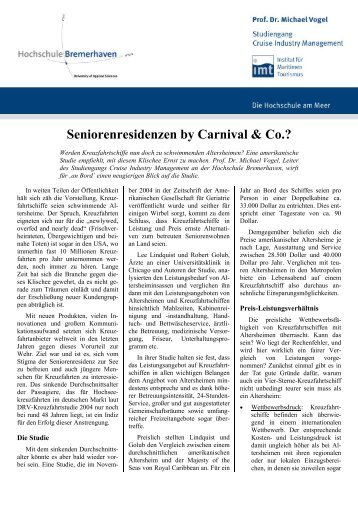 Seniorenresidenzen by Carnival & Co.? - Hochschule Bremerhaven