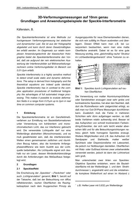 Grundlagen und Anwendungsbeispiele der Speckle-Interferometrie