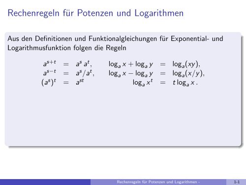 Rechenregeln fÃ¼r Potenzen und Logarithmen - imng