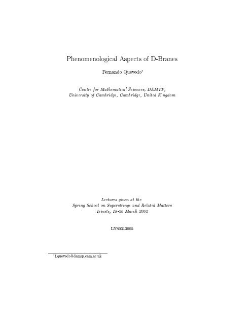 Phenomenological Aspects Of D Branes Fernando Quevedo Ictp