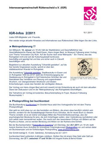 IGR-Infos 2/2011 - Interessengemeinschaft RÃ¼ttenscheid IGR