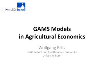 GAMS Models in Agricultural Economics